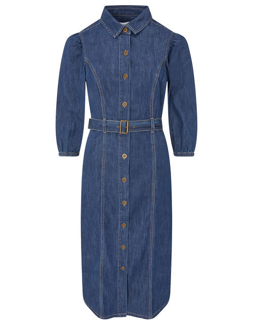 Belted Denim Midi Dress In Organic Cotton Blue Casual Day Dresses Monsoon Global