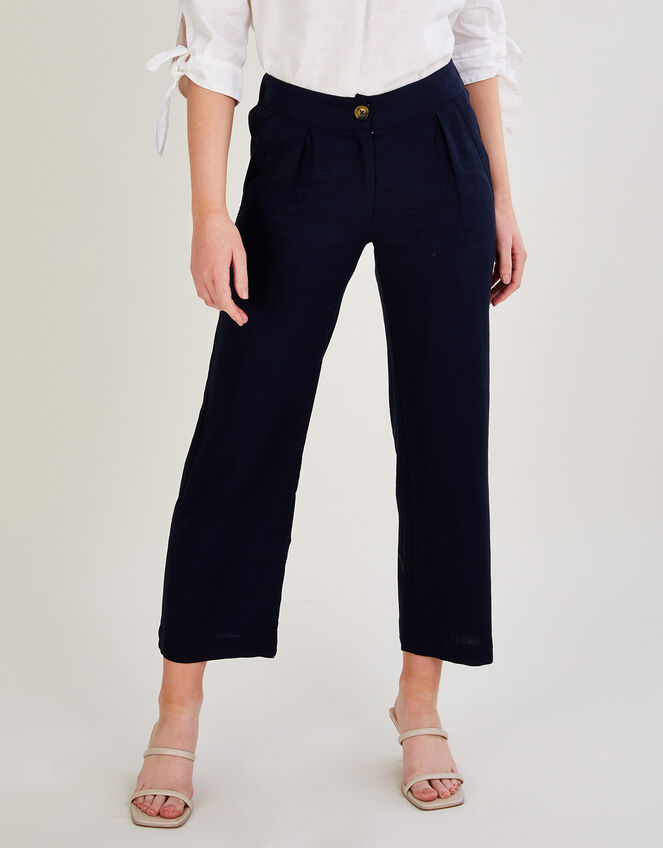Layla Short Trousers in Linen Blend, Blue (NAVY), large