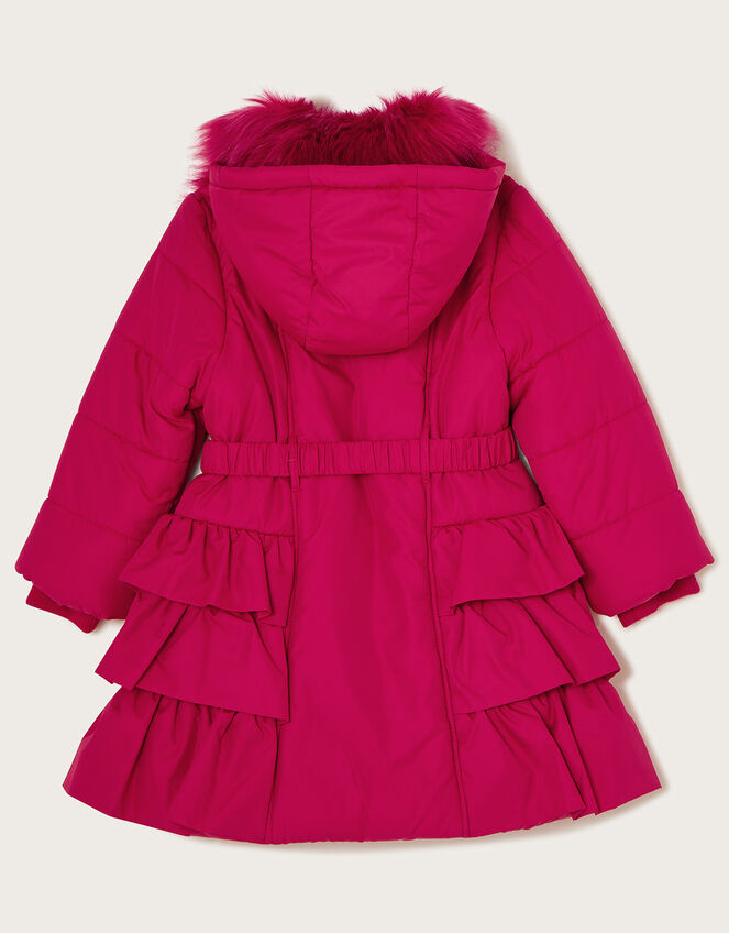 Tiered Belted Padded Coat, Red (RED), large