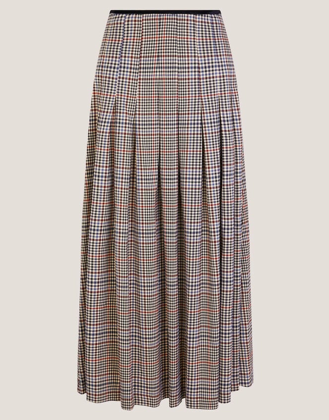 Carmen Check Pleat Midi Skirt, Natural (NATURAL), large