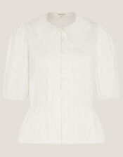 Celia Puff Sleeve Collar Blouse, Ivory (IVORY), large
