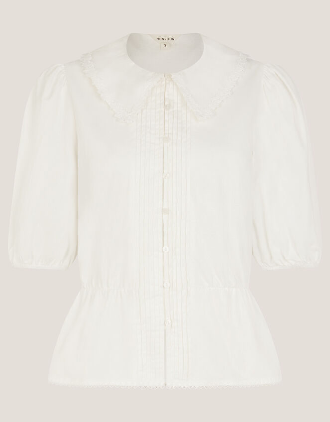 Celia Puff Sleeve Collar Blouse, Ivory (IVORY), large