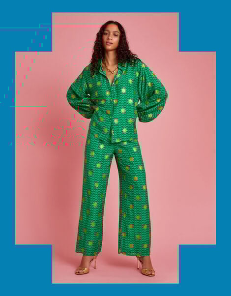 Sundress Joe Wavy Sun Embroidered Shirt, Green (GREEN), large