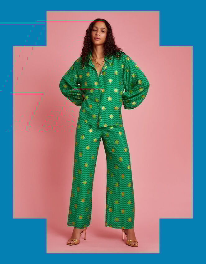 Sundress Joe Wavy Sun Embroidered Shirt, Green (GREEN), large