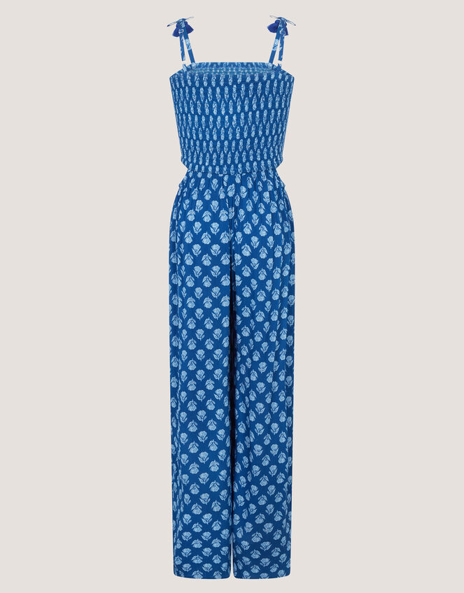 Floral Print Cut-Out Jumpsuit, Blue (NAVY), large