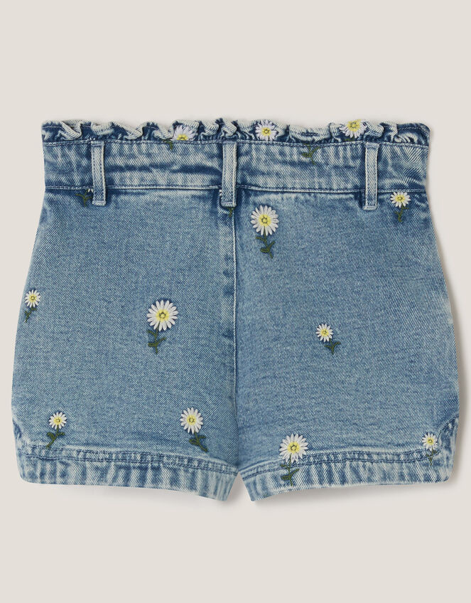 Daisy Embroidered Denim Shorts, Blue (BLUE), large