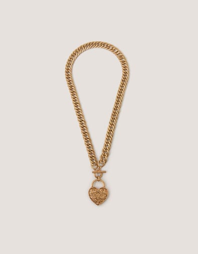 Heart Padlock T-Bar Necklace, , large