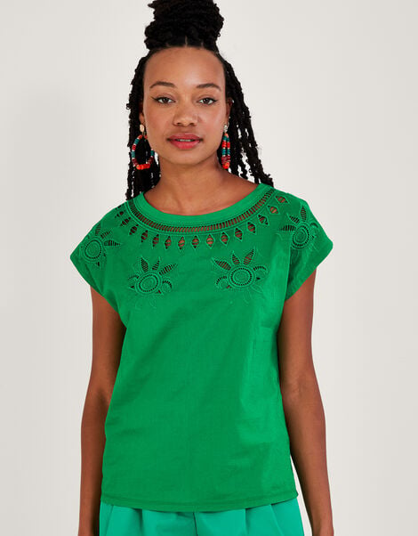 Floral Cut-Out T-Shirt, Green (GREEN), large