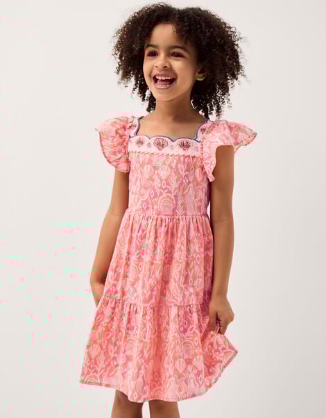 Embroidered Shell Print Dress, Pink (PINK), large