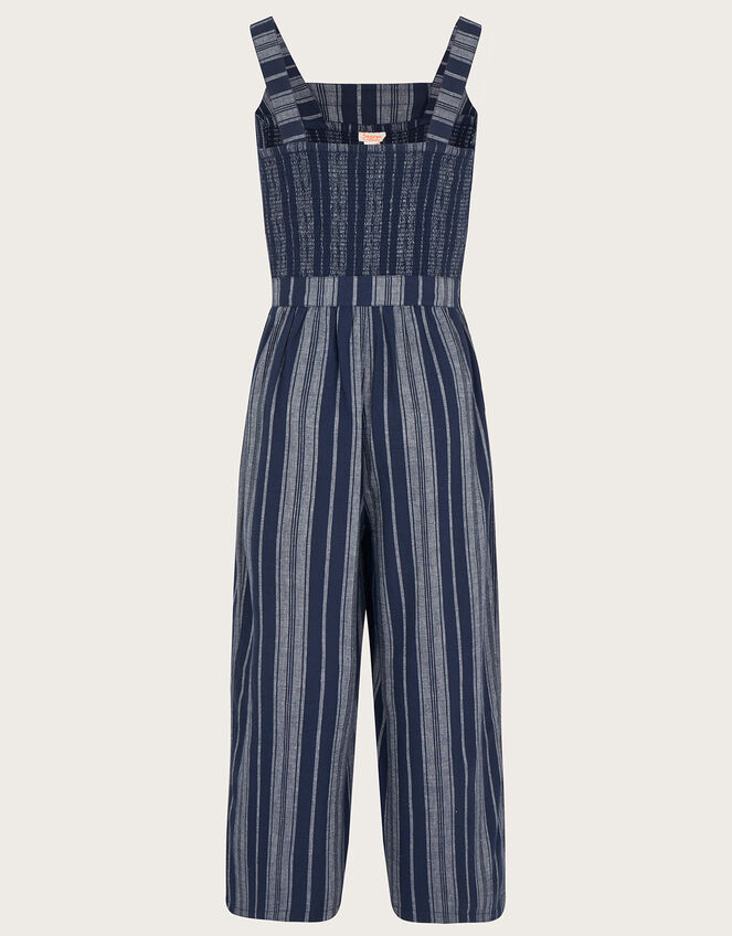 Stripe Belted Jumpsuit in Linen Blend, Blue (NAVY), large