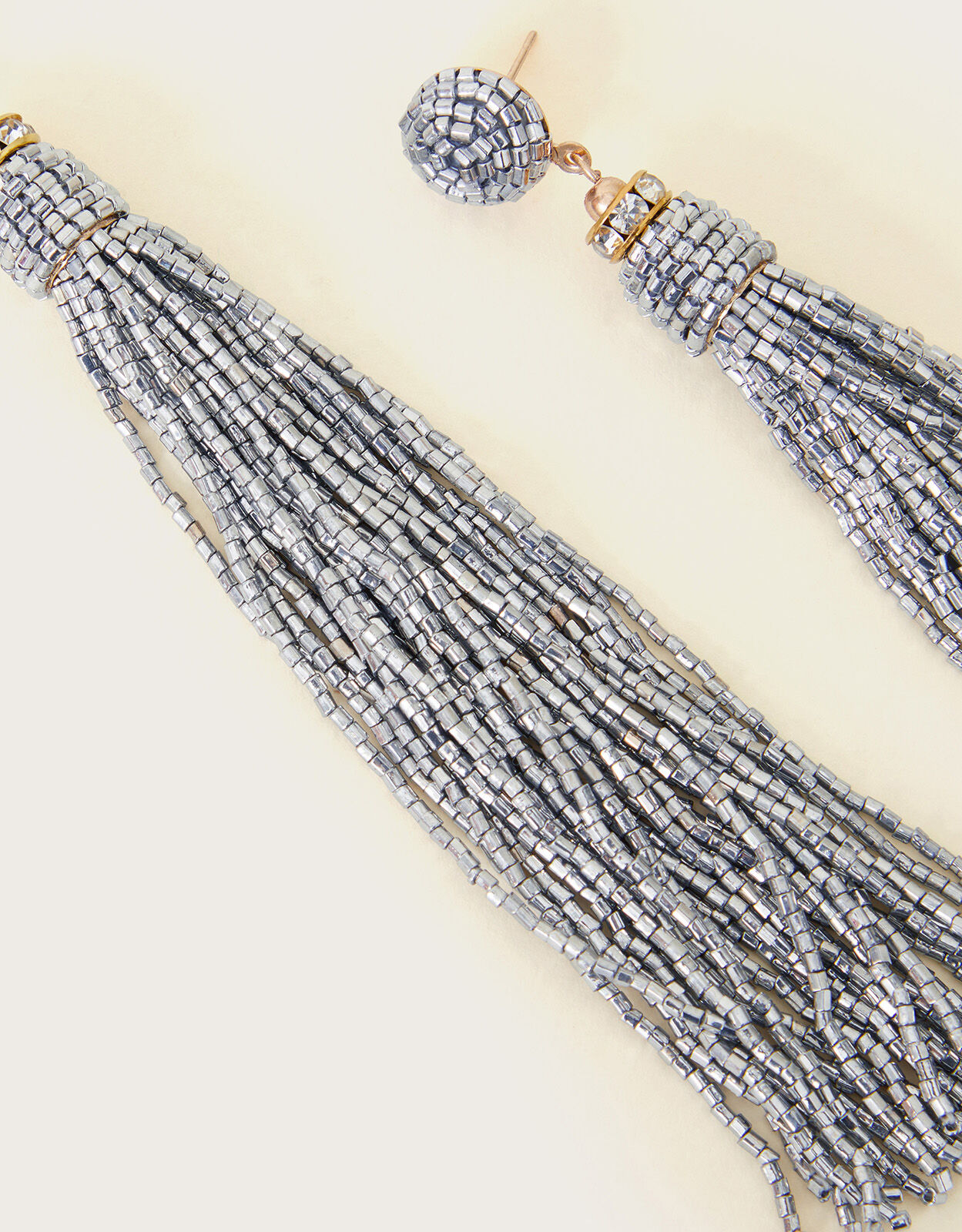 Beaded Tassel Earrings Silver