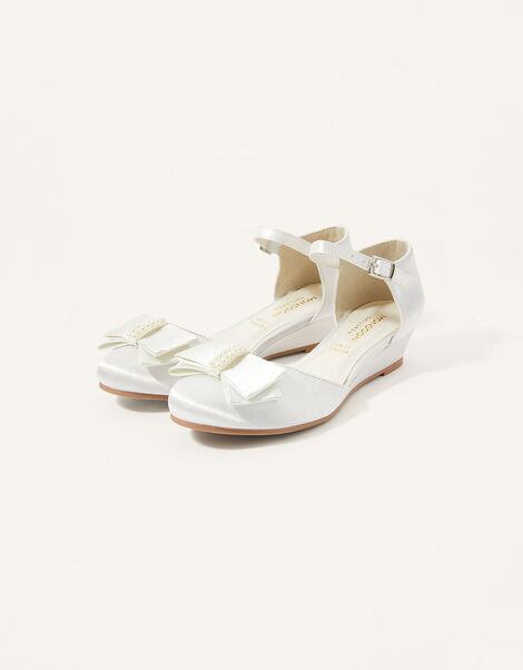 Satin Pearl Bow Wedges, Ivory (IVORY), large