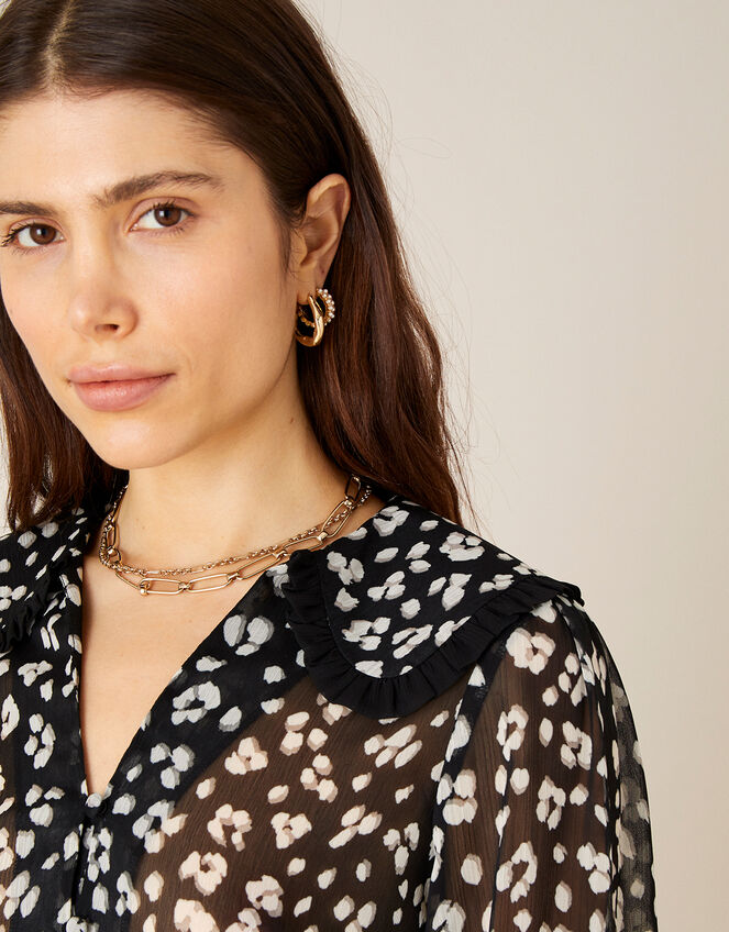 Abigail Animal Wide Collar Blouse, Black (BLACK), large