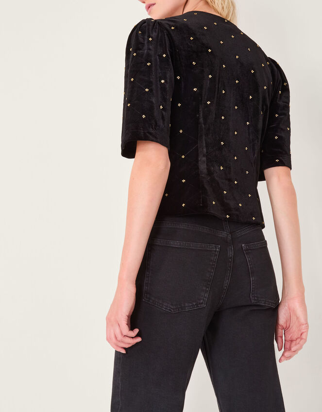 Emma Embellished Velvet Button Top, Black (BLACK), large