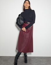 Pippa Faux Leather Midi Skirt, Red (BURGUNDY), large