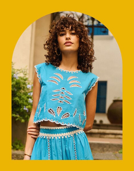 Petite Mendigote Tifaine Sleeveless Embroidered Top, Blue (BLUE), large