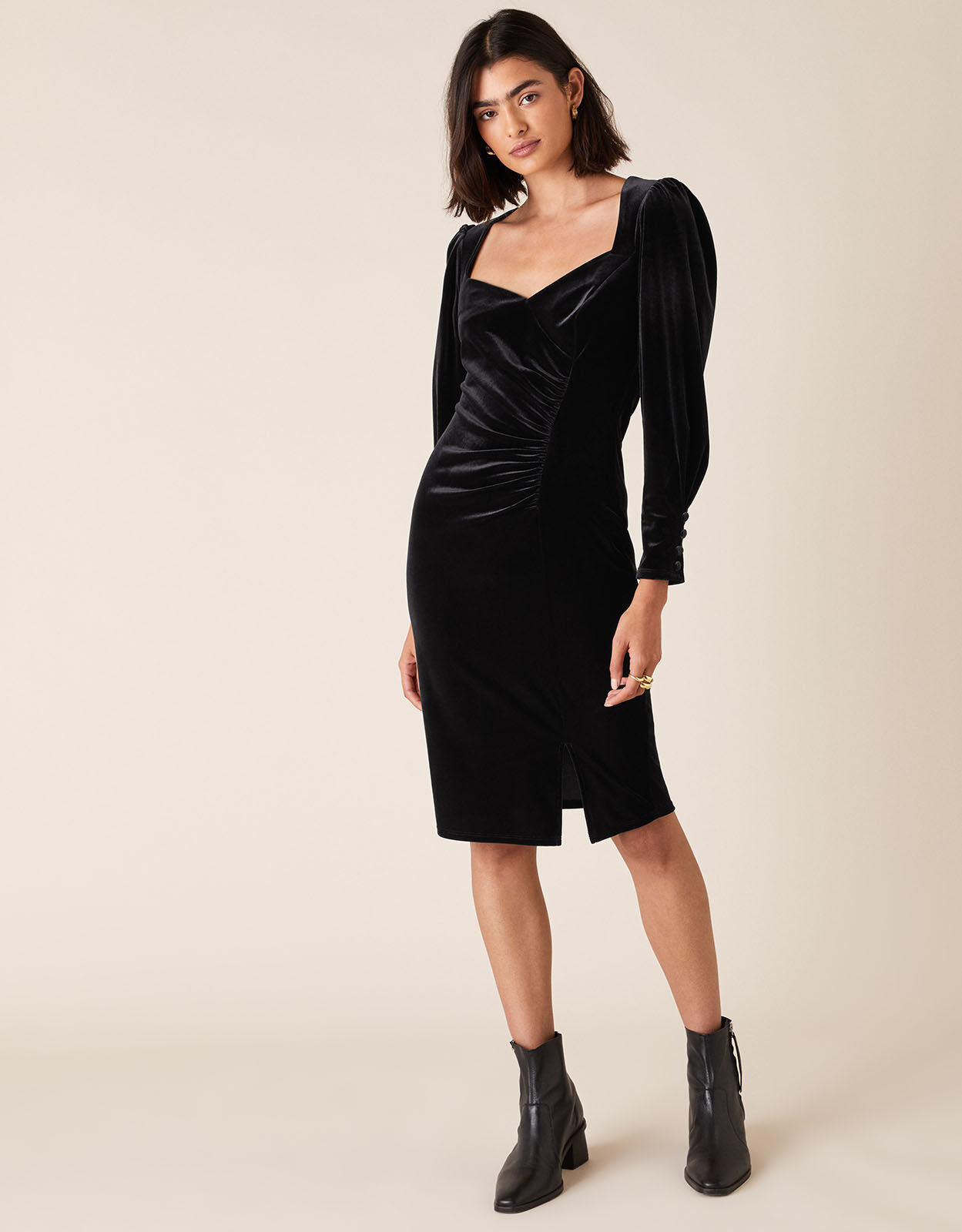 Monsoon black velvet dress 2025