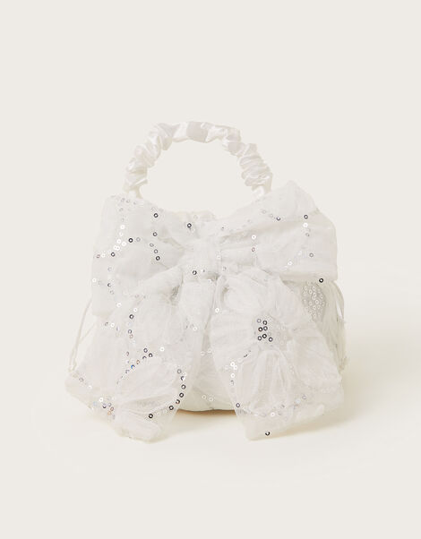 Sequin Ruffle Bow Pouch Bag, , large