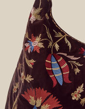 Hatti Embroidered Velvet Slouchy Shoulder Bag, , large