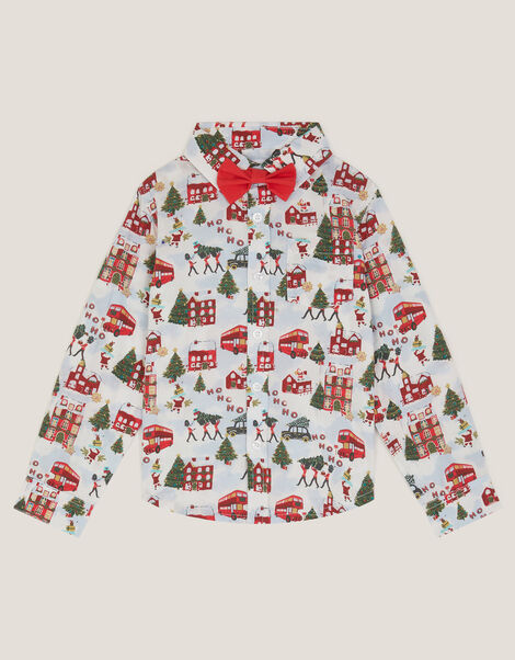 London Christmas Print Shirt & Bow Tie Set, Ivory (IVORY), large