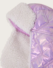 Holographic Fleece Trapper Hat, Purple (LILAC), large