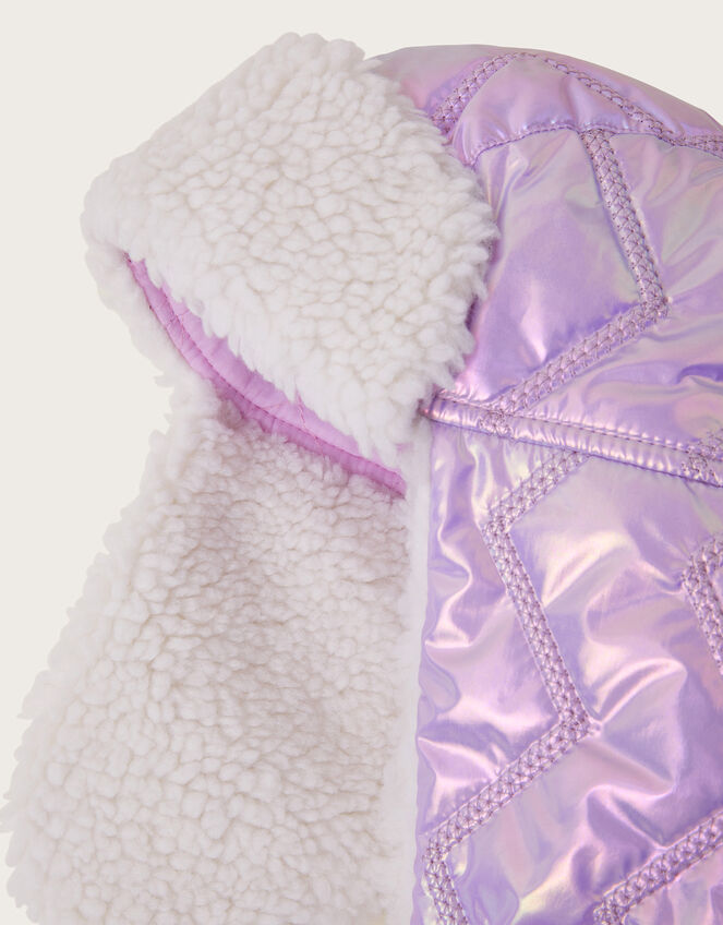 Holographic Fleece Trapper Hat, Purple (LILAC), large