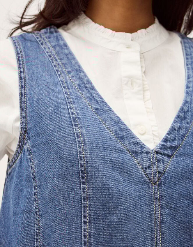 Tessa Sleeveless Denim Midi Dress, Blue (MID AUTHENTIC BLUE), large