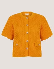Sarna Textured Knit Cardigan, Yellow (OCHRE), large