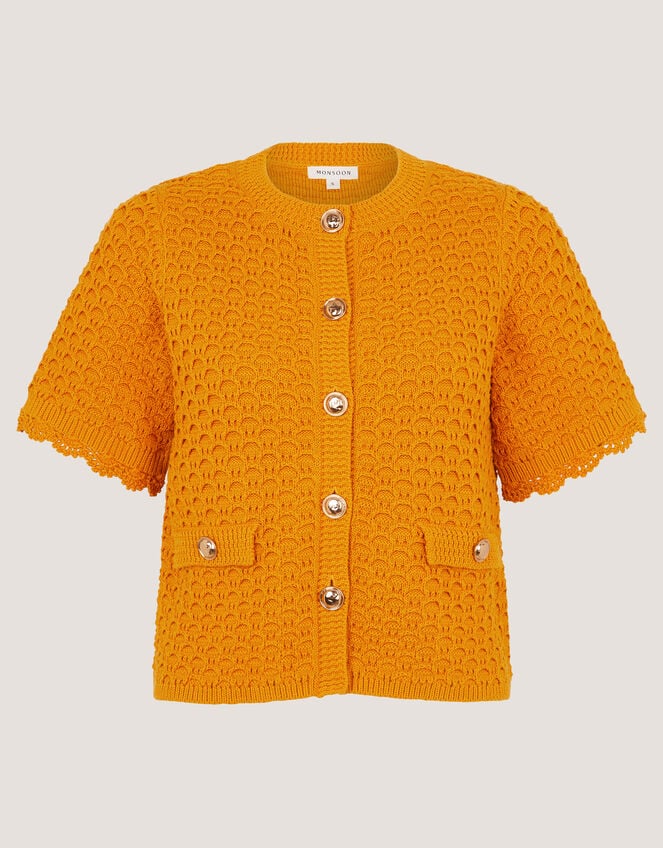 Sarna Textured Knit Cardigan, Yellow (OCHRE), large