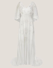 Cali Embellished Cape Sleeve Wedding Dress, Ivory (IVORY), large