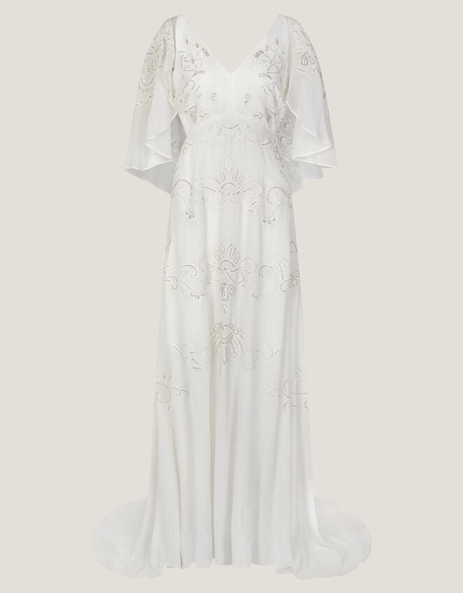 Cali Embellished Cape Sleeve Wedding Dress, Ivory (IVORY), large
