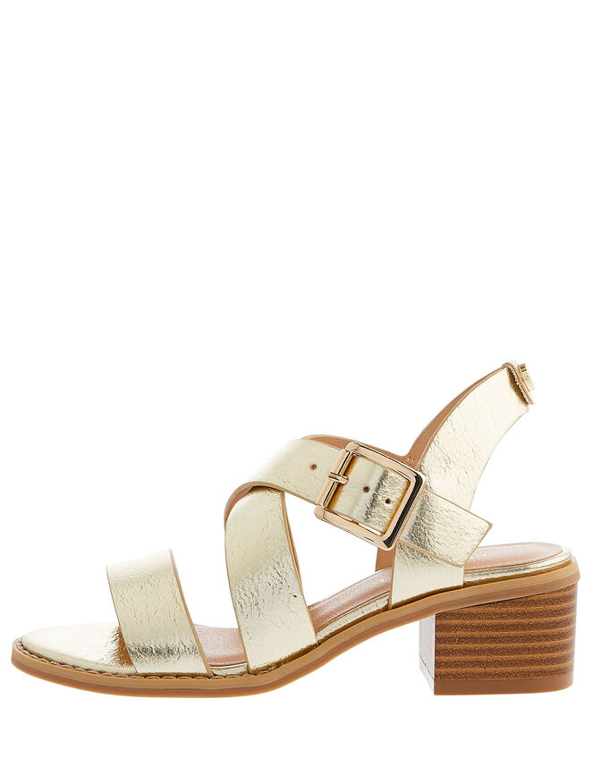 Metallic Strap Heeled Sandals, Gold (GOLD), large