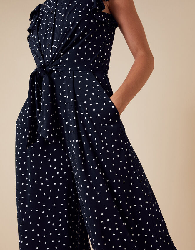 Spot Print Stretch Jumpsuit, Blue (NAVY), large