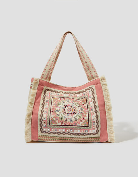 Rose Embellished Tassel Tote Bag, , large