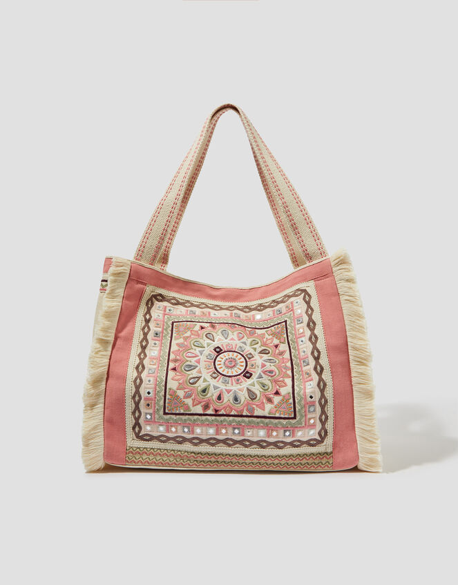 Rose Embellished Tassel Tote Bag, , large