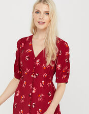 Betty Floral Tea Dress in Sustainable Viscose, Red (RED), large