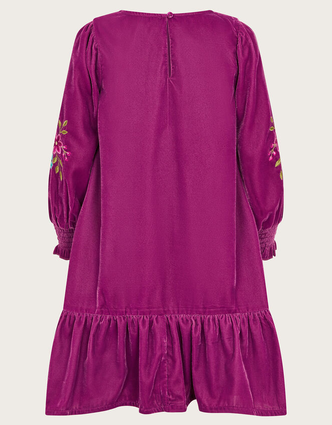 Embroidered Velvet Tunic Dress, Purple (PURPLE), large