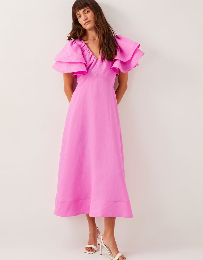 Patricia Ruffle Sleeve Midi Dress, Pink (PINK), large