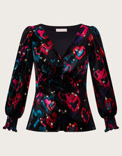 Hattie Velvet Heart Top, Black (BLACK), large