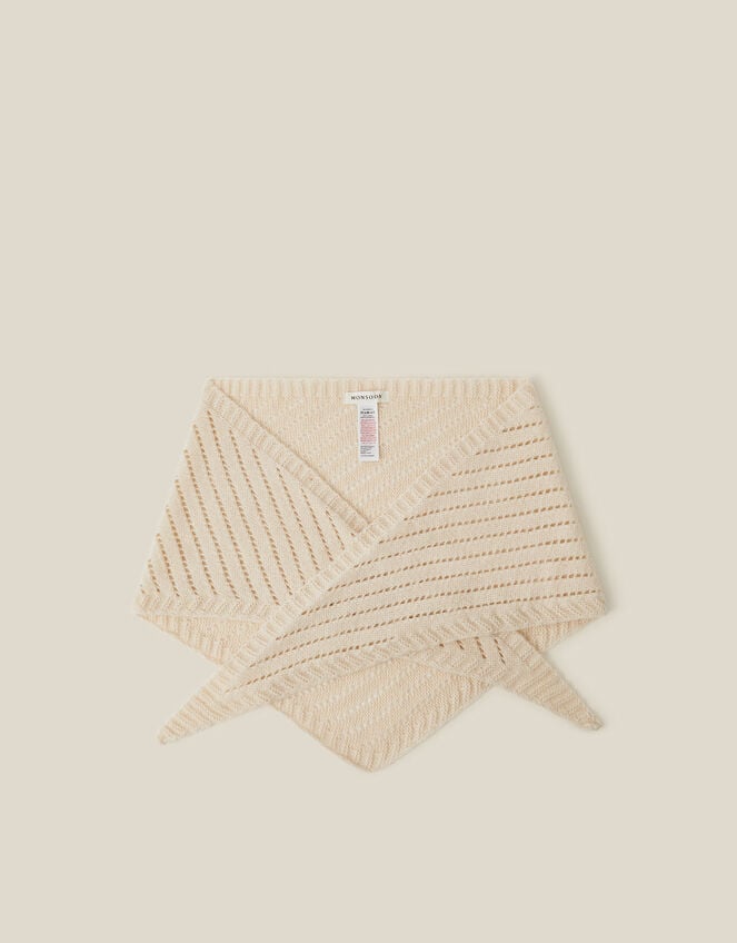Perl Pointelle Knitted Triangle Scarf, , large