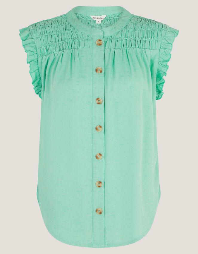 Evelyn Sleeveless Smocked Top, SEA GREEN, large