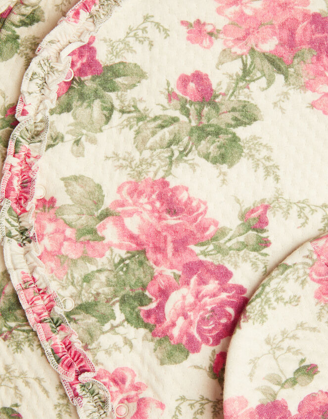 Newborn Betsy Floral Sleepsuit and Hat, Ivory (IVORY), large