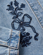 Bow Embroidered Denim Jacket, Blue (BLUE), large