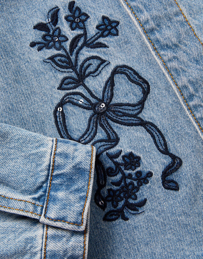 Bow Embroidered Denim Jacket, Blue (BLUE), large