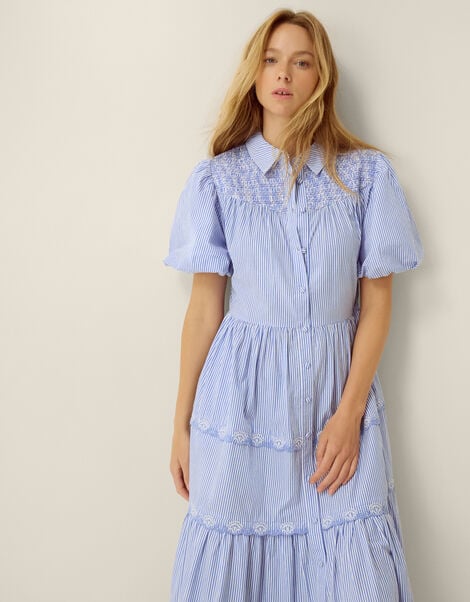 Laney Puff Sleeve Stripe Maxi Dress, Blue (BLUE), large
