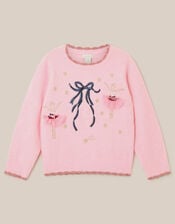 Ballerina Embroidered Crew Neck Jumper, Pink (PINK), large
