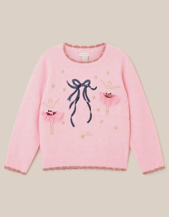 Ballerina Embroidered Crew Neck Jumper, Pink (PINK), large