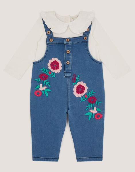 Baby Denim Dungaree & Rib Top Set, Blue (BLUE), large