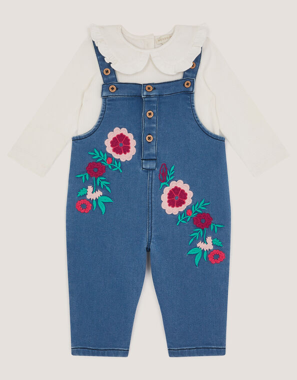 Baby Denim Overall & Rib Top Set, Blue (BLUE), large