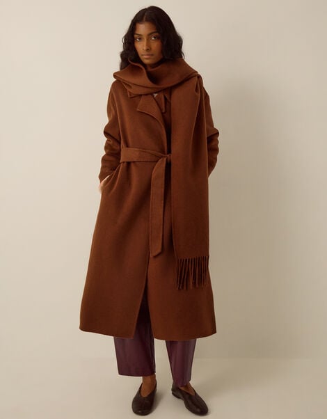 Petra Wool Blend Scarf Coat, Camel (CAMEL), large